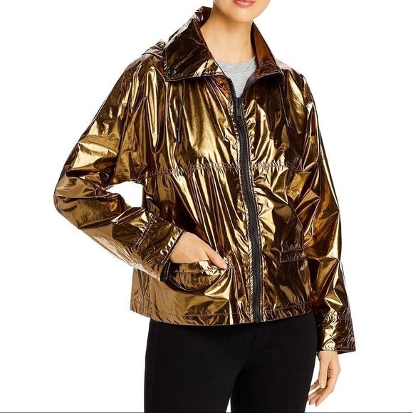 Army by Yves Salomon Metallic Gold Waterproof Windproof Jacket with Hood NWT - Picture 1 of 16